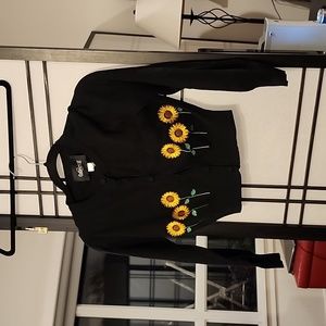 Black Sunflower Embroidered Cardigan
